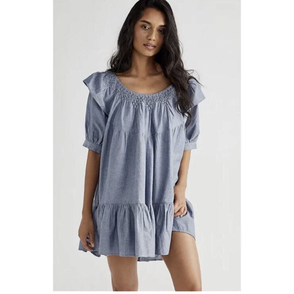 Free People Amelie Denim Mini Dress Indigo XS women blue color dress